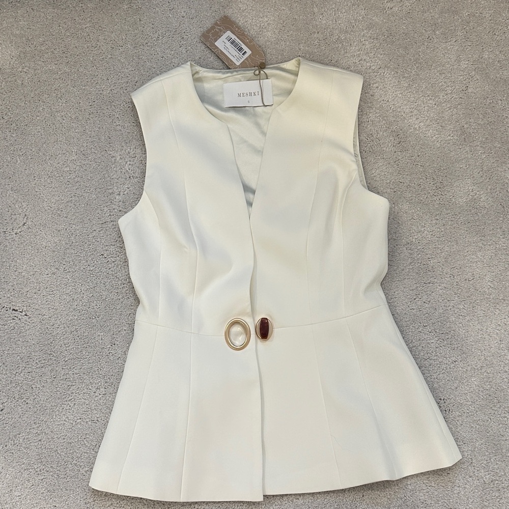 Meshki Cream Sleeveless Blouse